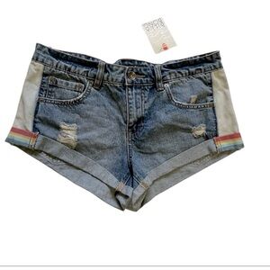 Billabong Denim Shorts Women’s Size 27 Distressed NWT Rainbow Trim